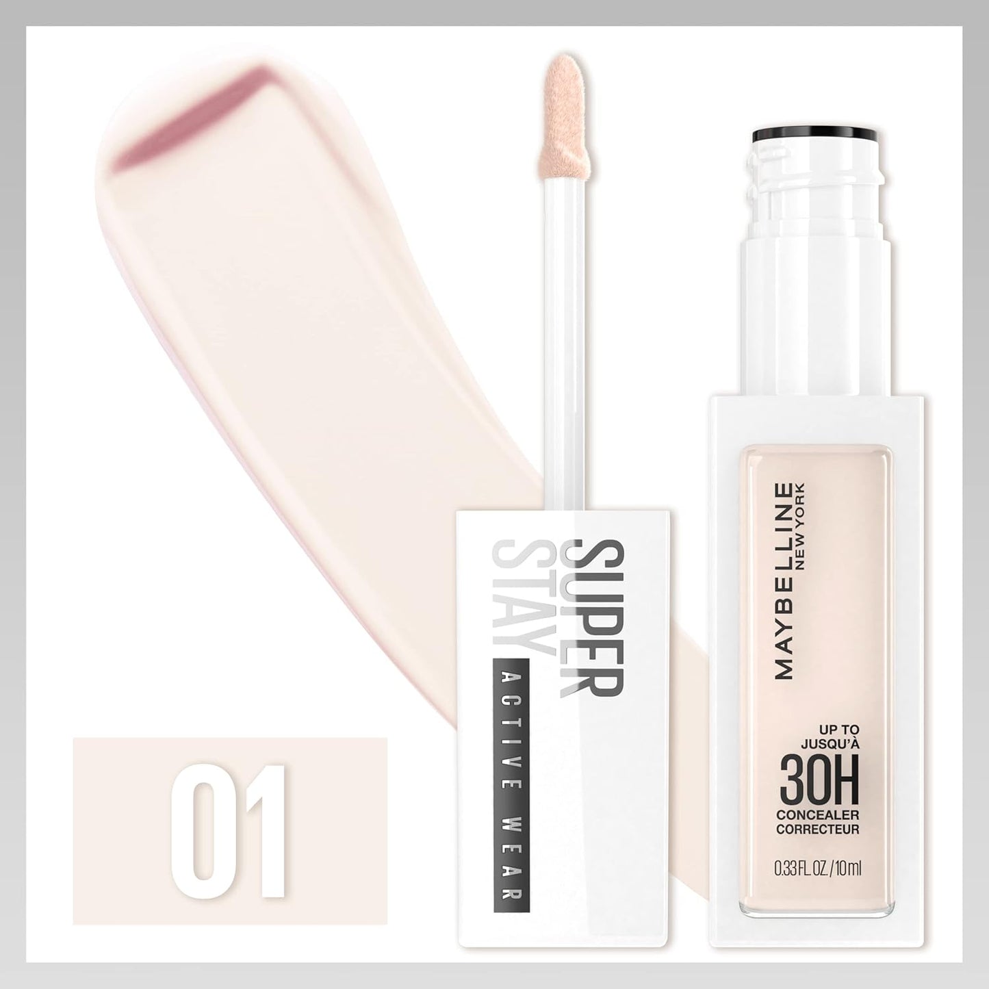 Super Stay Liquid Concealer Makeup, Full Coverage Concealer, up to 30 Hour Wear, Transfer Resistant, Natural Matte Finish, Oil-Free, Available in 16 Shades, 01, 1 Count