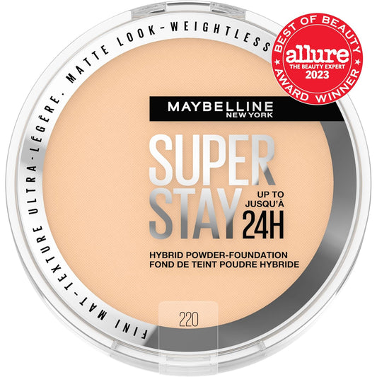 Super Stay up to 24HR Hybrid Powder-Foundation, Medium-To-Full Coverage Makeup, Matte Finish, 220, 1 Count