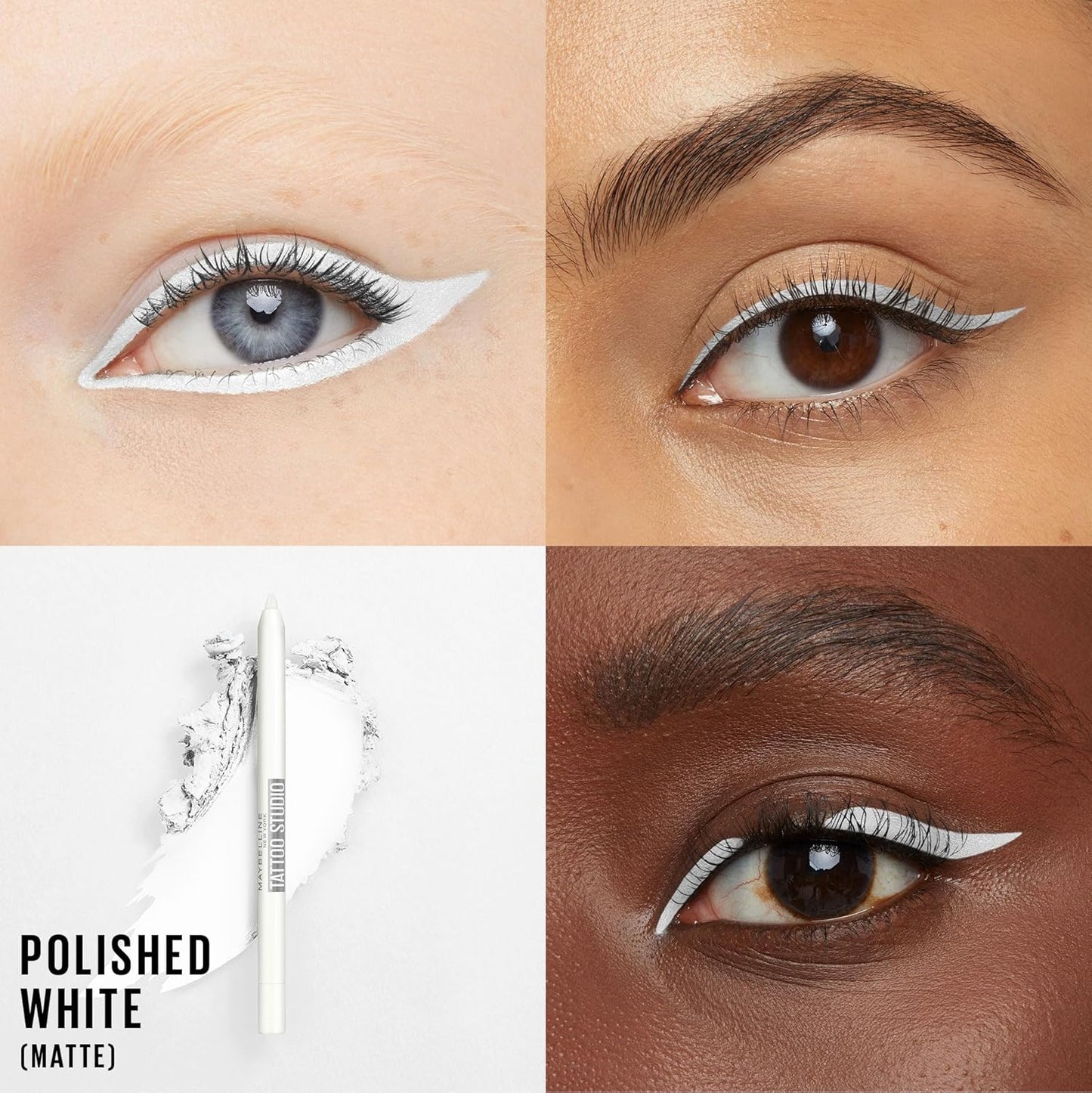Tattoostudio Long-Lasting Sharpenable Eyeliner Pencil, Glide on Smooth Gel Pigments with 36 Hour Wear, Waterproof, Polished White, 1 Count