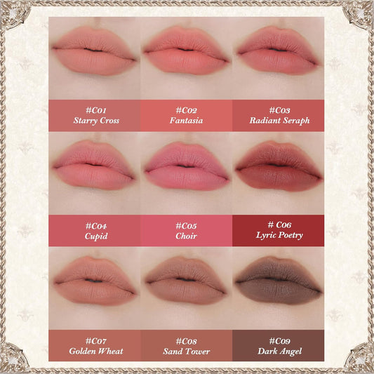 Little Angel Matte Lipstick,Super Soft & Ultra Silky Lip Stick,Long Lasting & Moisturizing Vegan Lip Mud for Girls&Women,Velvety Finish,3.5G,1Count(C01 Starry Cross)