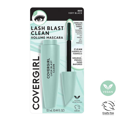 Lash Blast Clean Volume Mascara, Vegan Formula, Volumizing, Smudge-Proof, Cruelty Free, Very Black, 1 Count